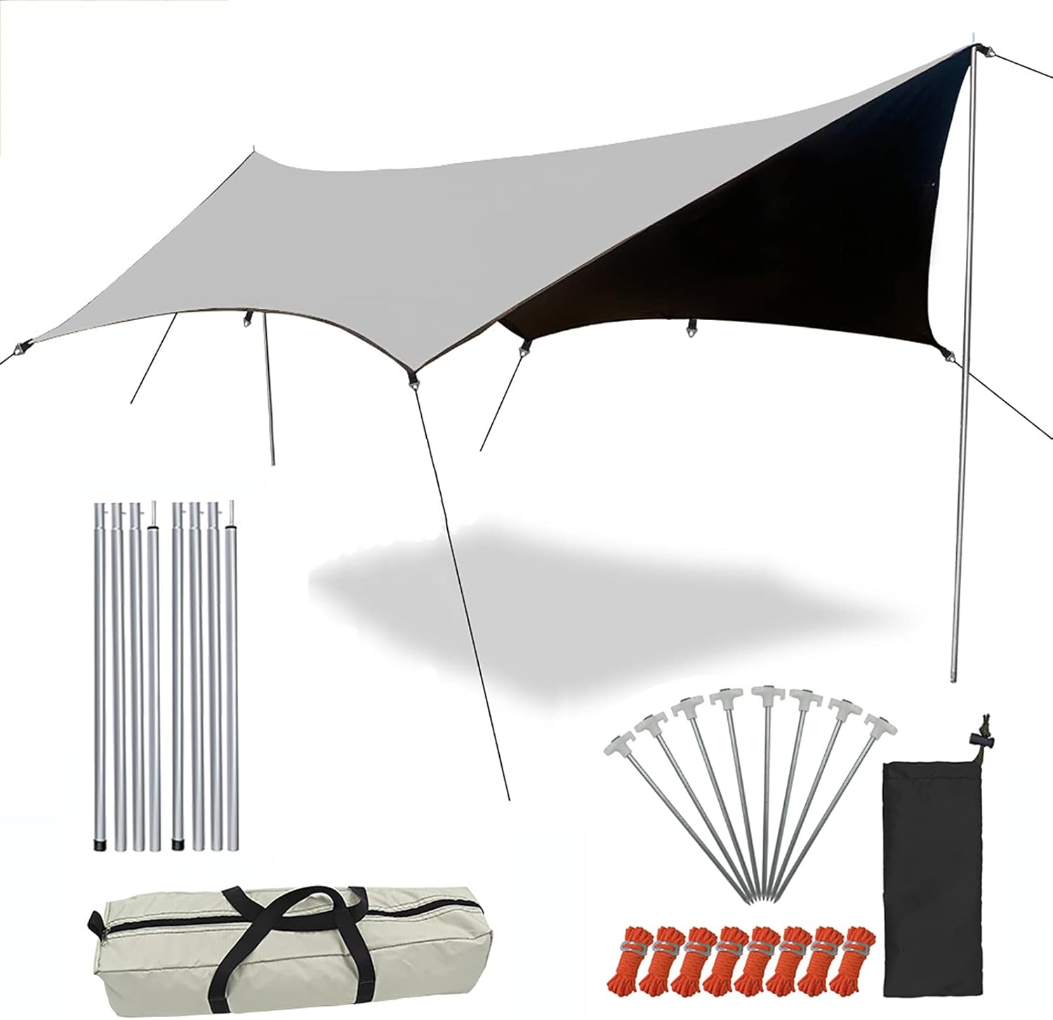 Camping Tent Tarp 16 x 15 ft Portable Hammock Rain Fly for Camping, Heavy Duty Waterproof Camping Tarp, Multifunctional Outdoor Camping Traveling Awning with Included Stakes and Carry Bag