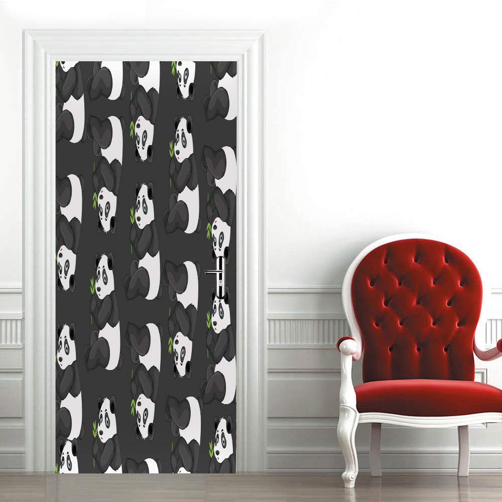 Autocollant porte 3D étanche et lavable décoration panda 73x205 cm