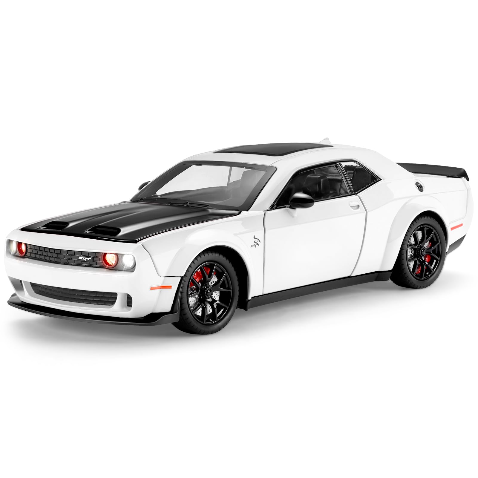 SASBSC Hellcat Toy Cars for Boys Age 3-12 1:24 Challenger Diecast Car Toys Metal Car Model with Light & Sound Collectable Muscle Super Cars for Kids (White)