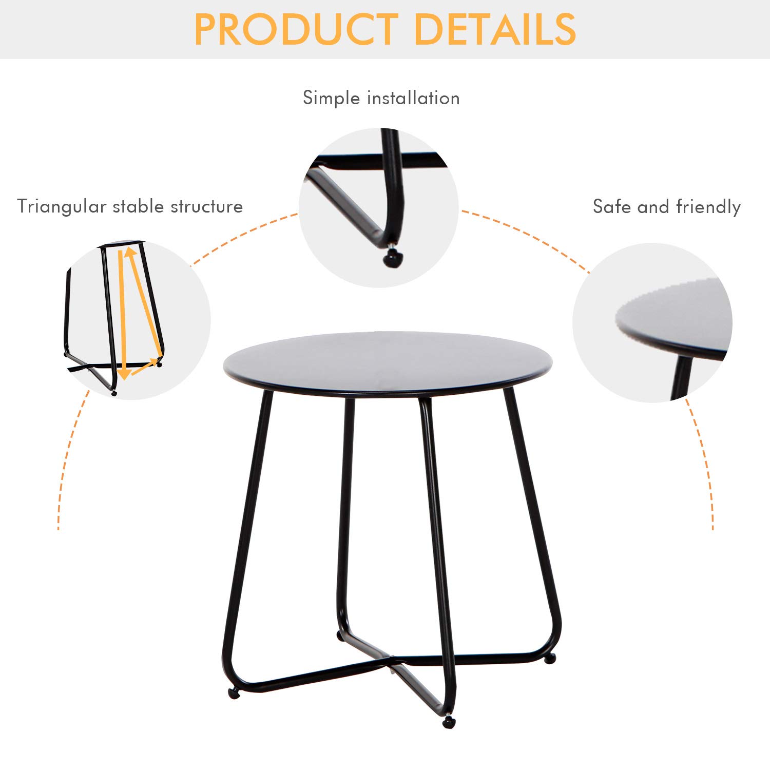 Outdoor Side Table Round, Metal Side Table, Steel Patio Coffee Table
