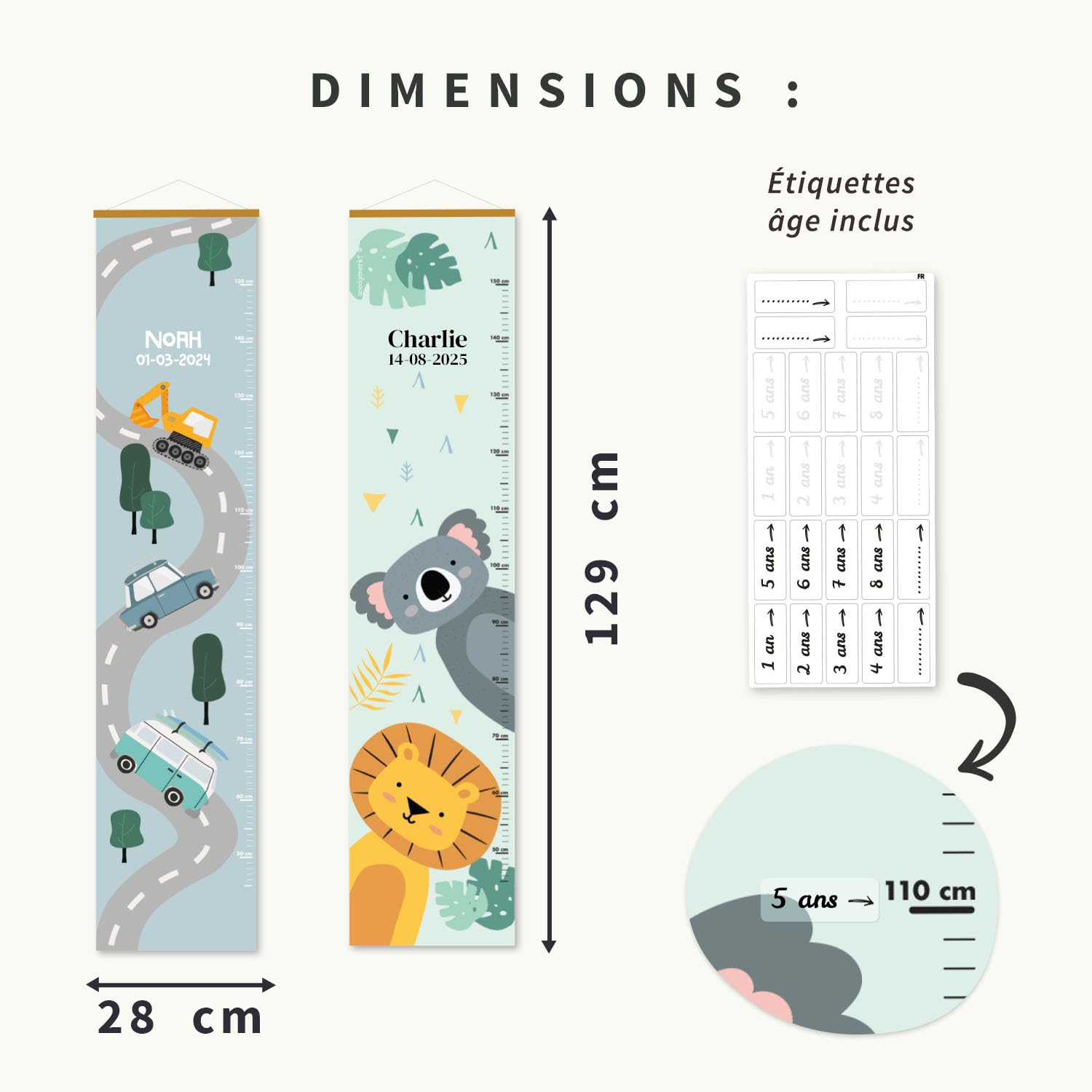 Bienmarquer - Toise Murale Personnalisée pour Bébé/Enfant - Toise de Croissance Personnalisable avec un Prénom - Règle de Hauteur Permettant de Mesurer la Taille de l'Enfant (Mer)