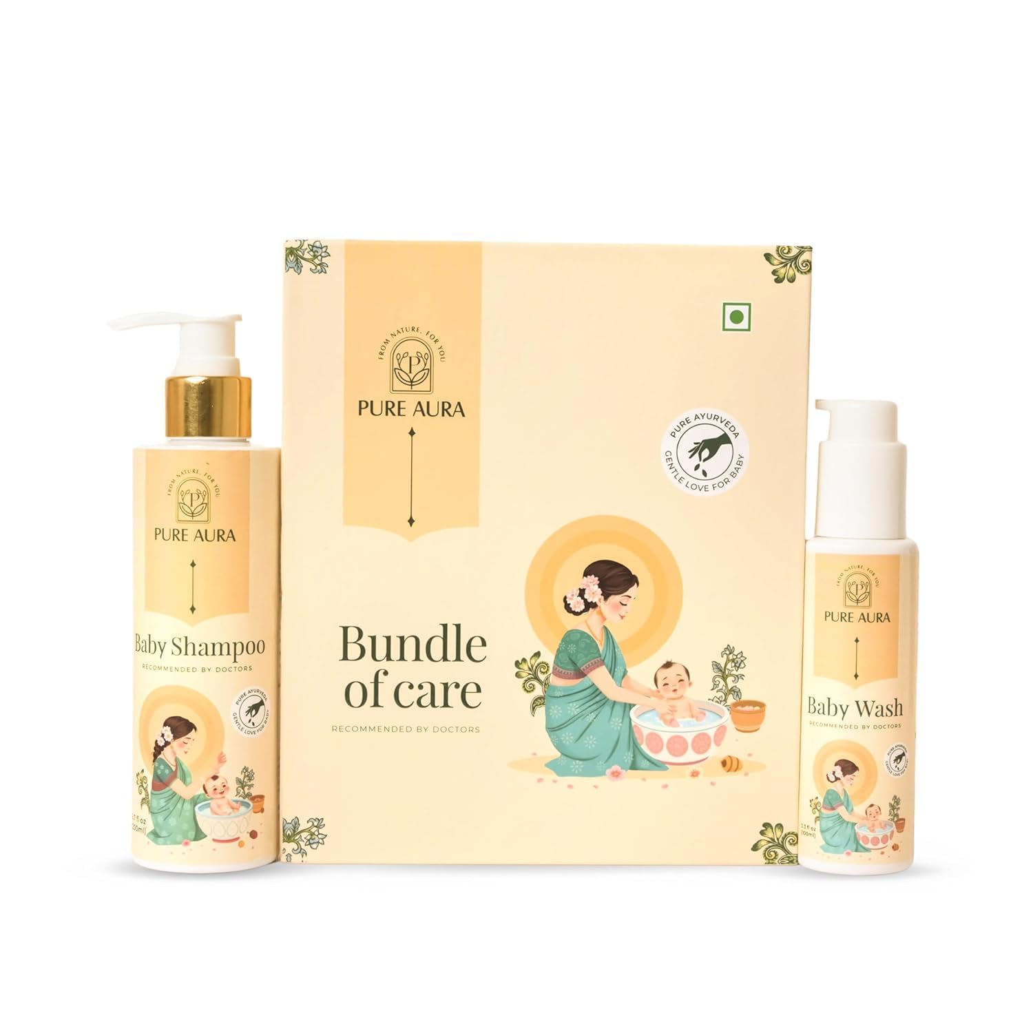 Pure Aura Clean Baby Kit | Tear-Free Baby Shampoo & Gentle Body Wash | Ayurvedic Daily Cleansing for Hair & Skin | Mild, Safe & Natural Formula for Newborns, Infants & Toddlers | Sulfate-Free Care-image-3