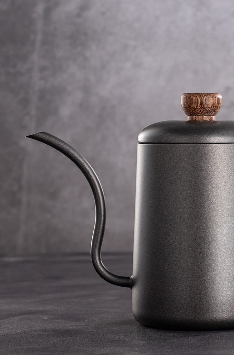 Bollitore a fischio Bollitore per Acqua a Collo di Cigno Nero Bollitore per tè e caffè a Goccia con Manico in Legno Bollitore in Acciaio ino