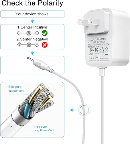 Miniatura 5 de para Aura Carver Cable de alimentación, 5 V CC Fuente de alimentación UL iluminada para Aura Carver AF900 AF100 para Hatch Baby Rest, Rest+ y Rest