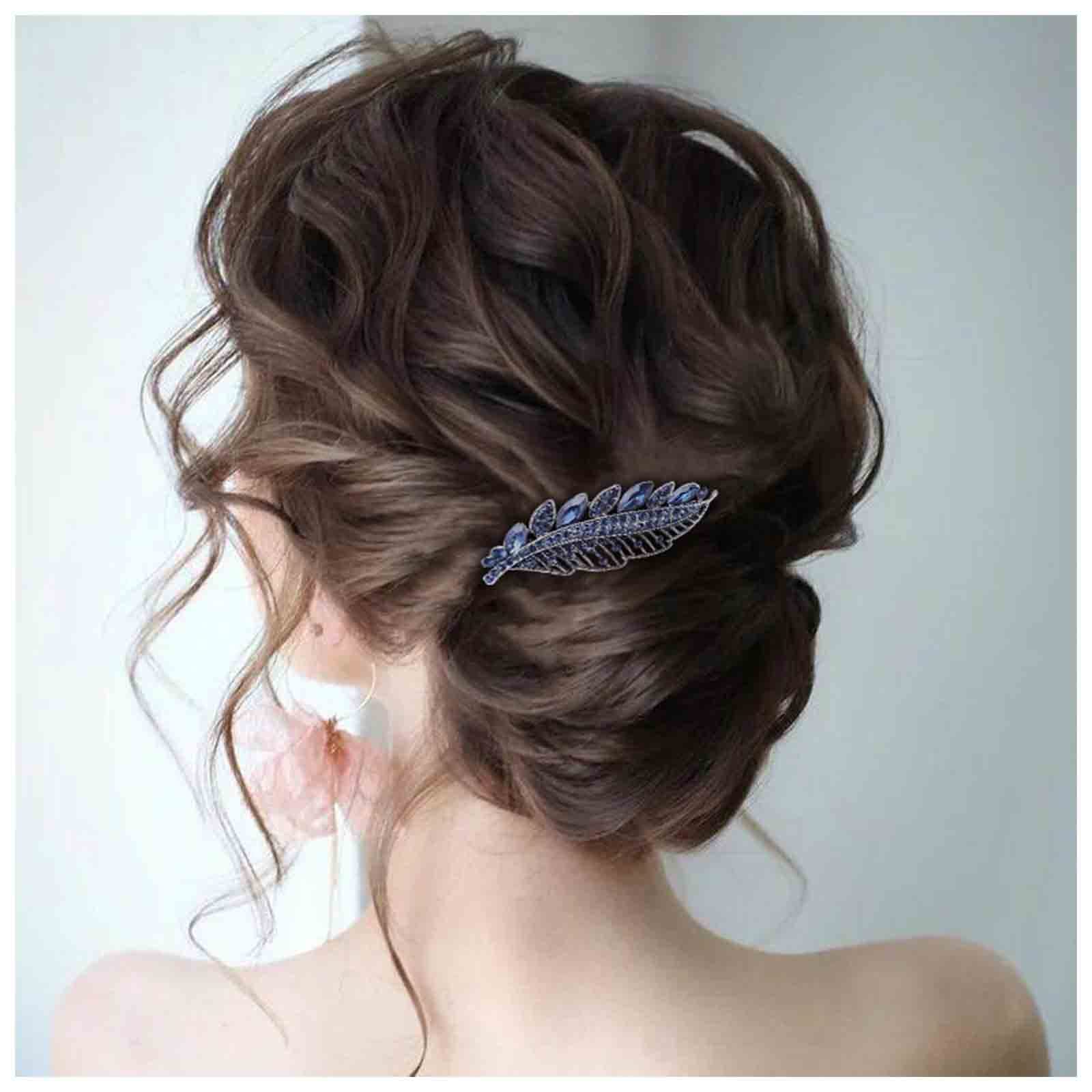 Rhinestone Wedding Hair Clip Barrette Blue Crystal Hair Clip Shiny Bridal Headwear Decorative Headwear Sapphire Crystal Hair Clip Bridal Hair Accessories for Women and Girls (Blue A)