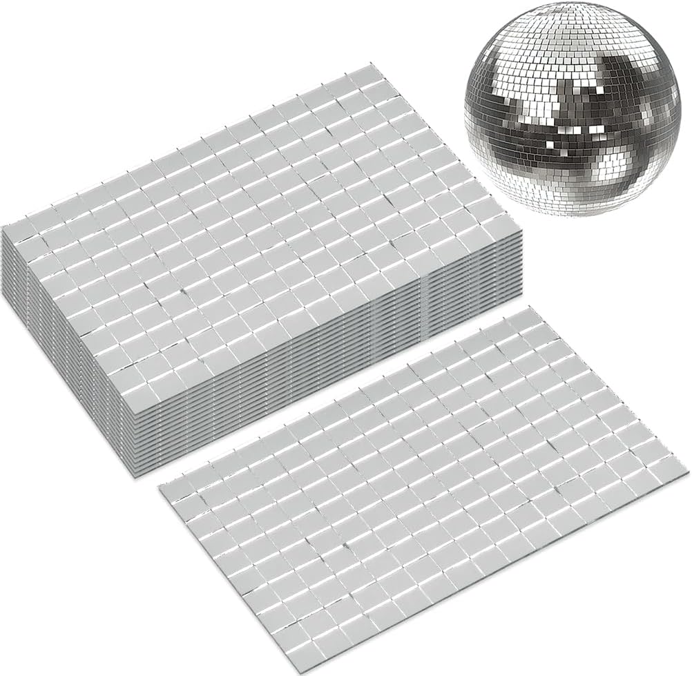 OTYMIOW 2250 PCS Disco Ball Tiles, 10 x 10 MM Self-Adhesive Disco Ball Stickers, Mosaic Mirror Tiles