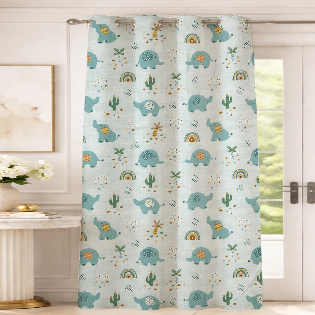 Elegant Drapes for Bedroom & Living Room Elephant Hathi Printed Kids Cotton Eyelet Curtain for Door 7 Feet | Soft Printed Curtain for Kids Room Décor Set of 1-image-47