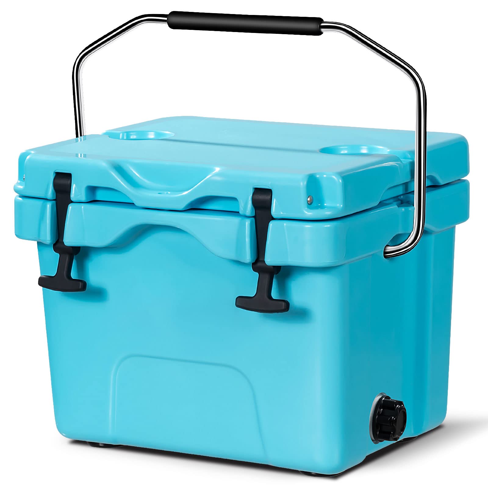 COSTWAY 16 Quart Cooler, 24 Can Insulated Ice Chest Box with Heavy Duty Handle and 2 Cup Holders, 3-5 Days Ice Retention, Portable Leakproof Hard Cooler for Camping, Fishing, Picnic, Outdoor