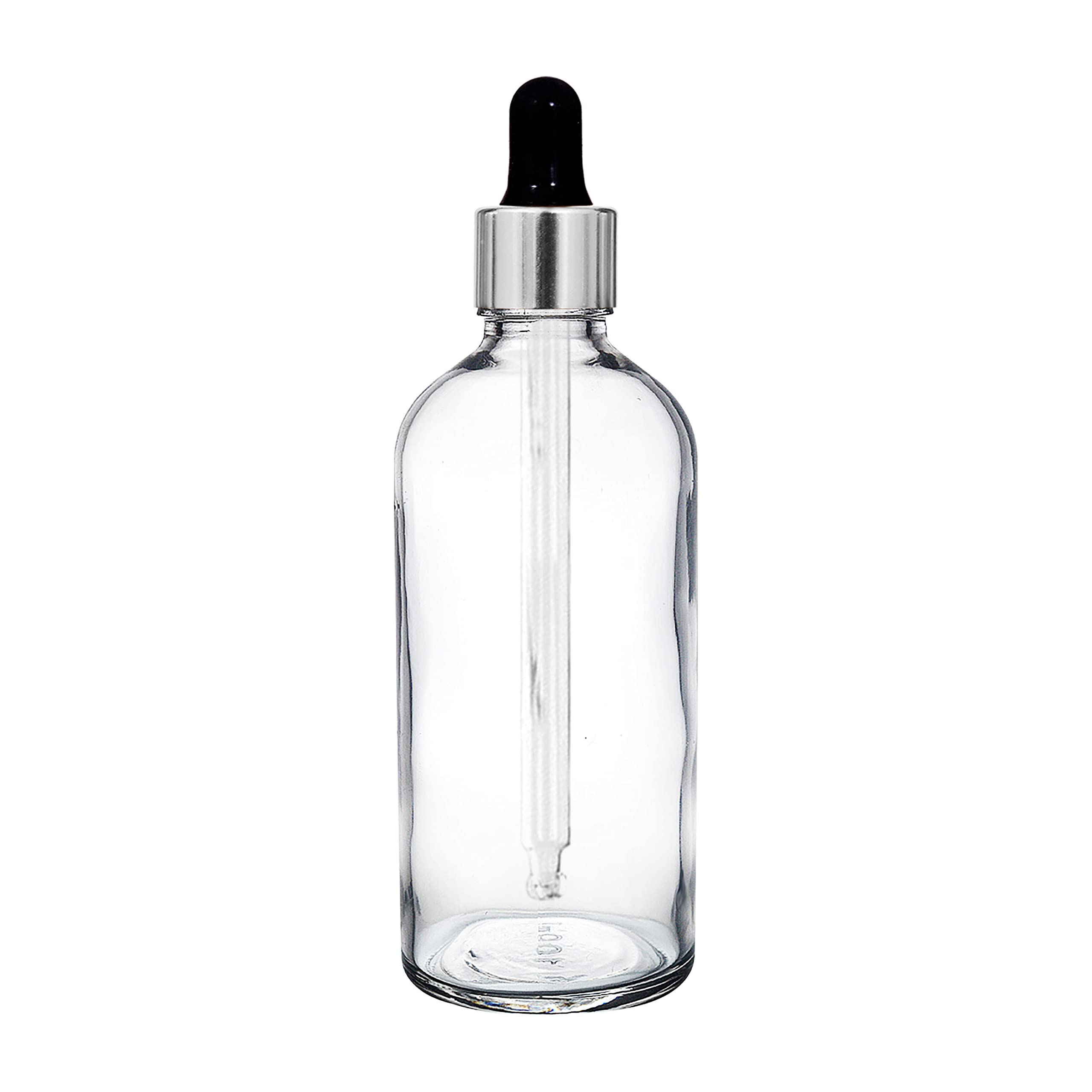 nsb herbals 100 ML Clear/Transparent Round Empty Glass Bottle/Glass Dropper/Silver Colour Ring/Silicon Black Teat, Refillable, For Essential Oils, Perfumes (Pack Of 1)