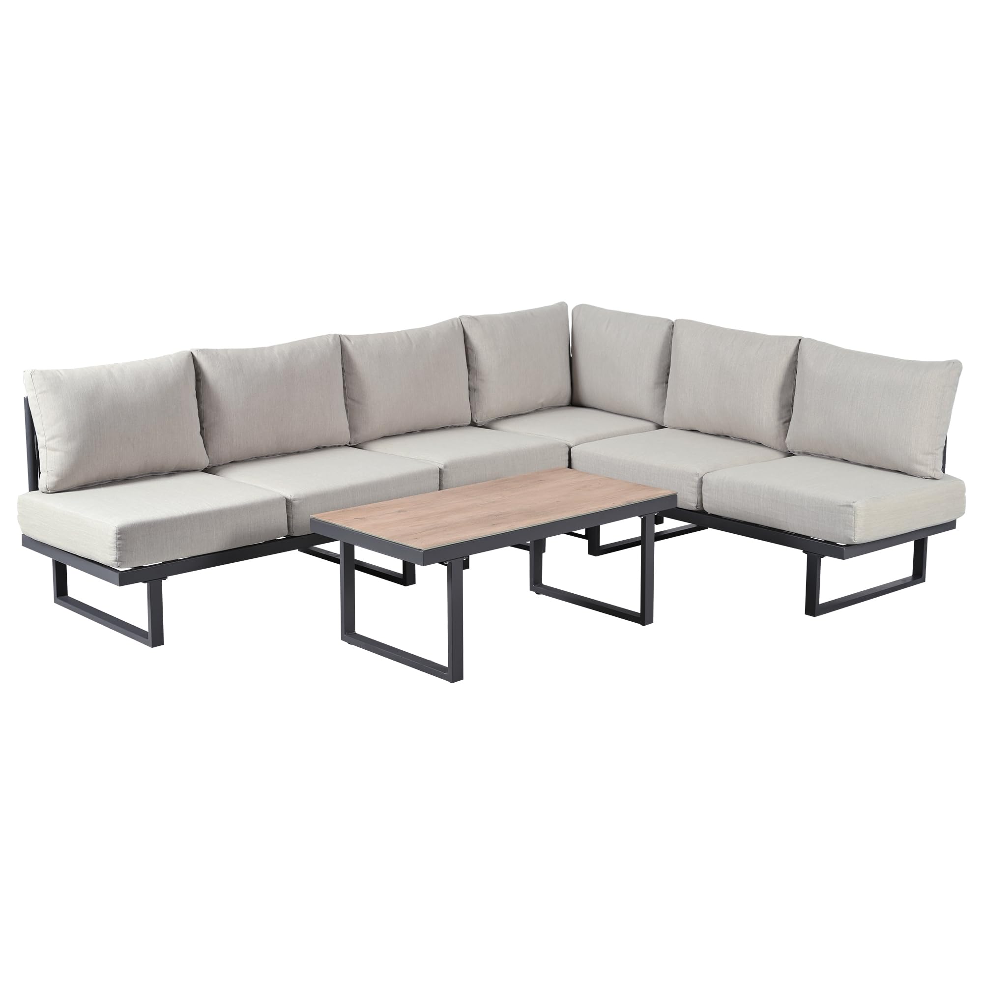 TIZZ Juego de muebles de jardín, sillones de jardín, sofá esquinero, cama relax al aire libre, mesa de café, se puede convertir en una cama reclinable, acero galvanizado, gris