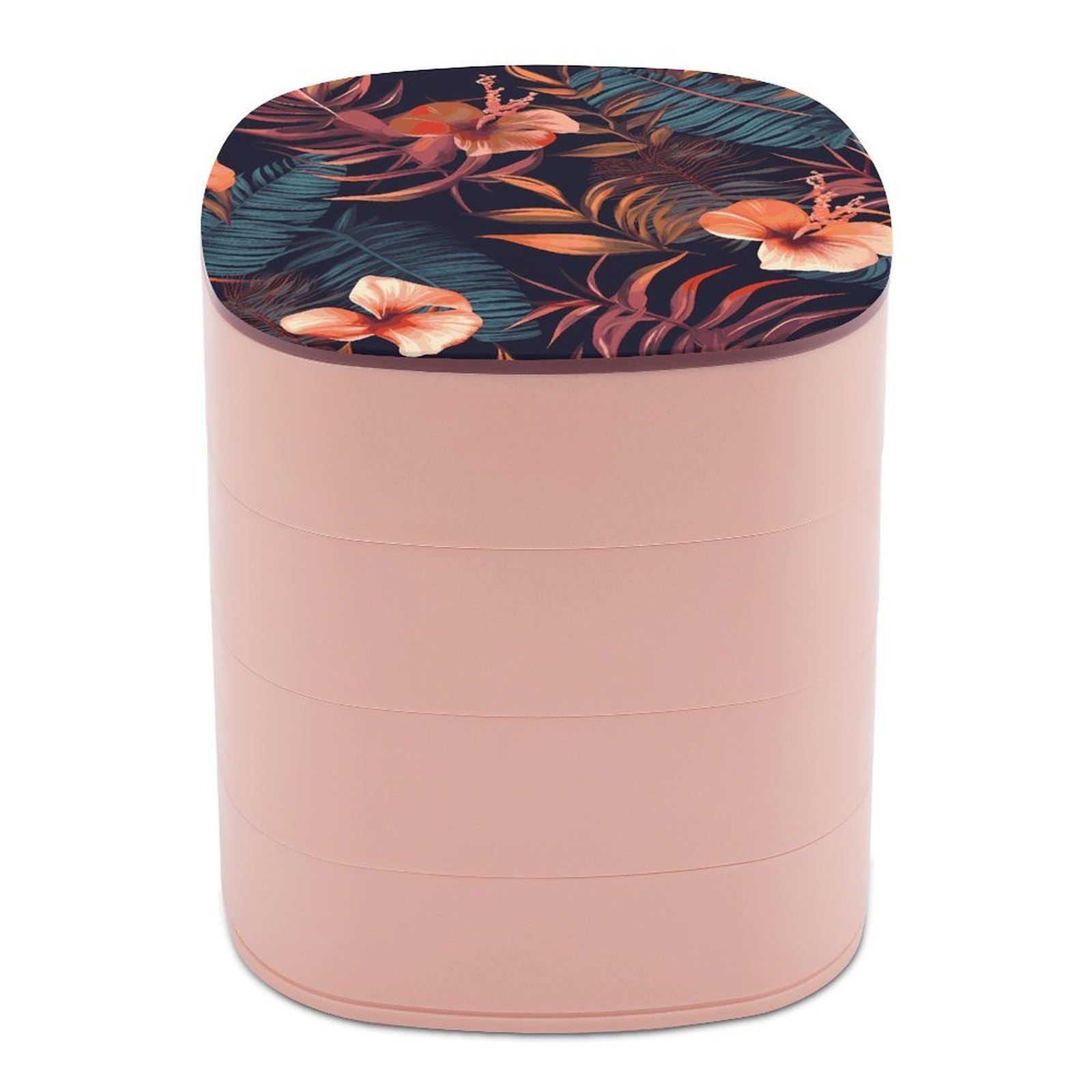 FekiLoot Tropical Flower Jewelry Box 4-Layers Rotatable Jewelry Organizer Storage Box with Mirror Cute Travel Jewelry Case Portable Earring Holder Organizer for Ring Necklace Bracelet