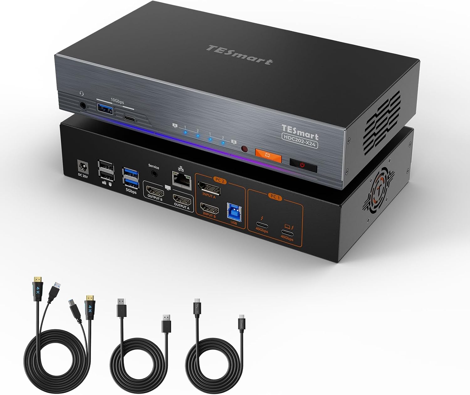 TESmart Thunderbolt 4 KVM Switch 2 Monitors 2 Computers 4K@60Hz, HDMI+DisplayPort KVM Switch Dual Monitor for 1 Laptop (TB4 USB C w/Charging 60W) & 1 Desktop (HDMI 2.0 & DP1.2), Gigabit Network, EDID