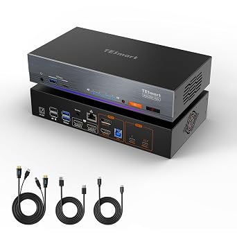 TESmart Thunderbolt 4 KVM Switch 2 Monitors 2 Computers 4K@60Hz, HDMI+DisplayPort KVM Switch Dual Monitor for 1 Laptop TB4 USB C w/Charging 60W & 1 Desktop HDMI 2.0 & DP1.2, Gigabit Network, EDID