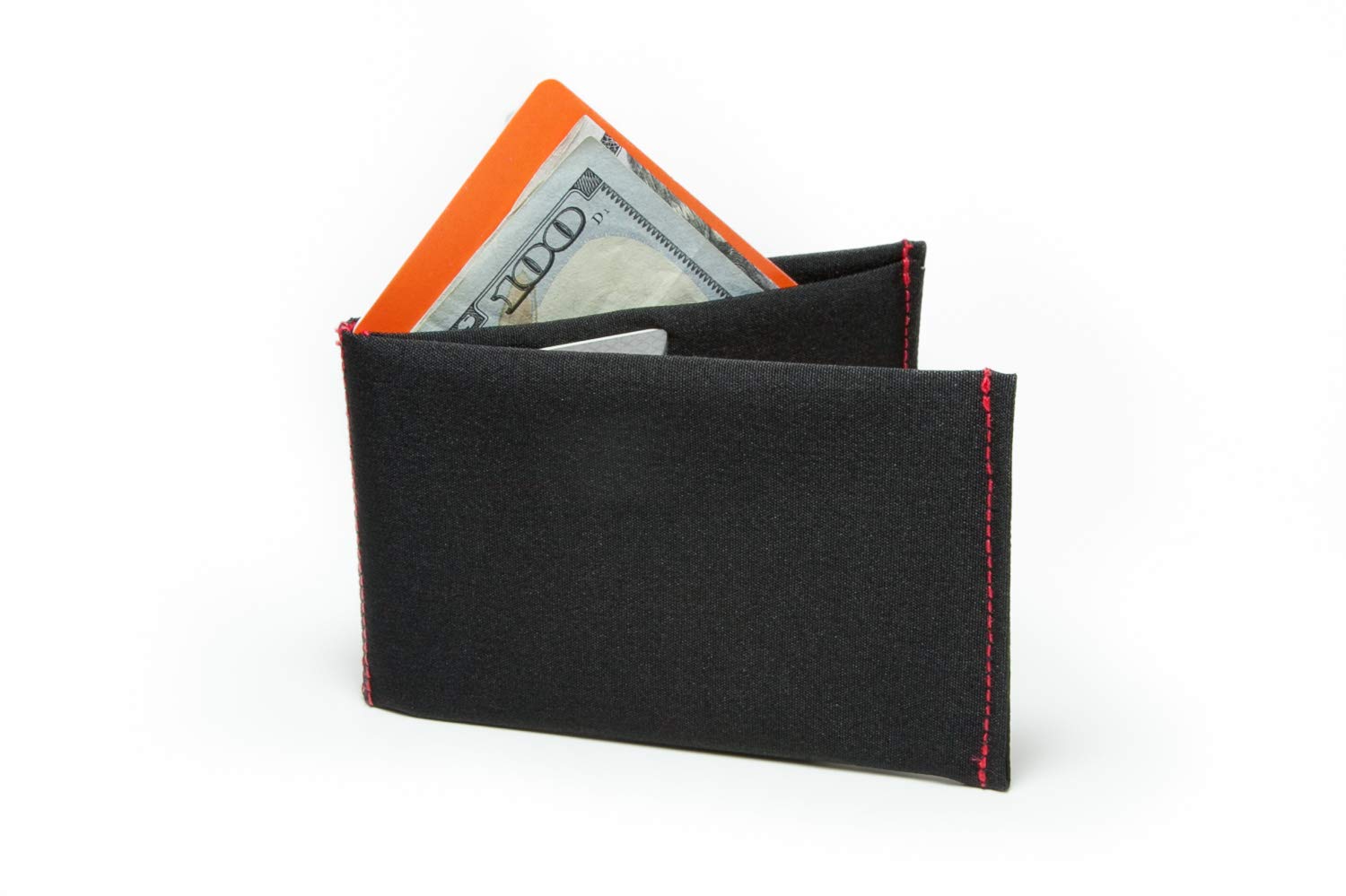 SlimFold™ Minimalist RFID Wallet - Thin, Durable, and Waterproof Guaranteed - Made in USA - Nano Size Black with Red Stitching