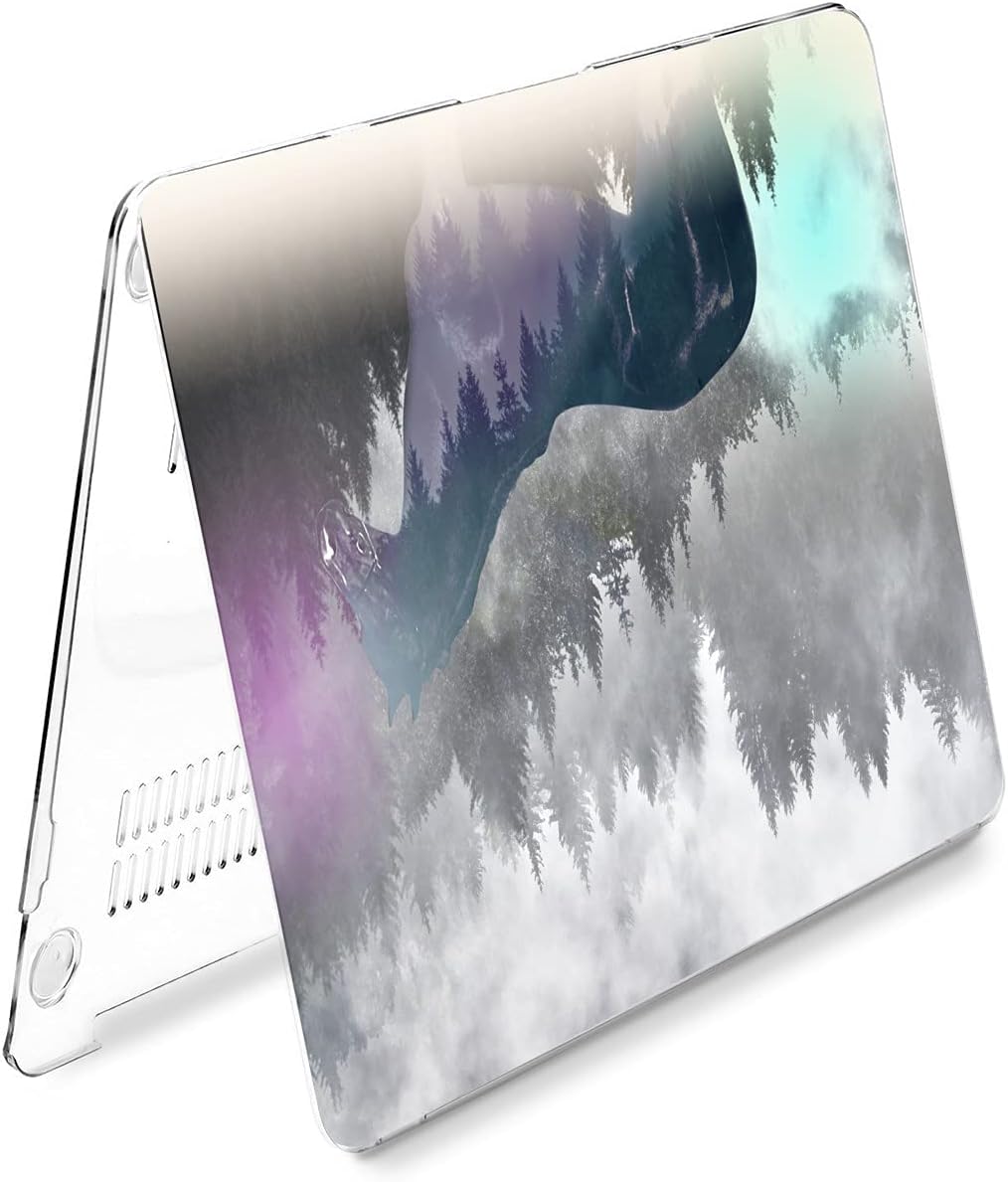 Hard Case Compatible for MacBook Pro 16 14 M3 M2 2023 M1 Pro 13 2022 Air 13 2021 Retina 2020 Mac 11 12 Forest Horse Trees Art Grey Animals Laptop Design Misty Foggy Print Protective Cover