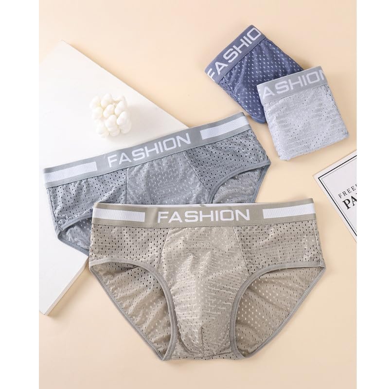 Image of Men's Mesh Ice Silk Briefs with Breathable Waistband Lightweight and Comfortable Underwear