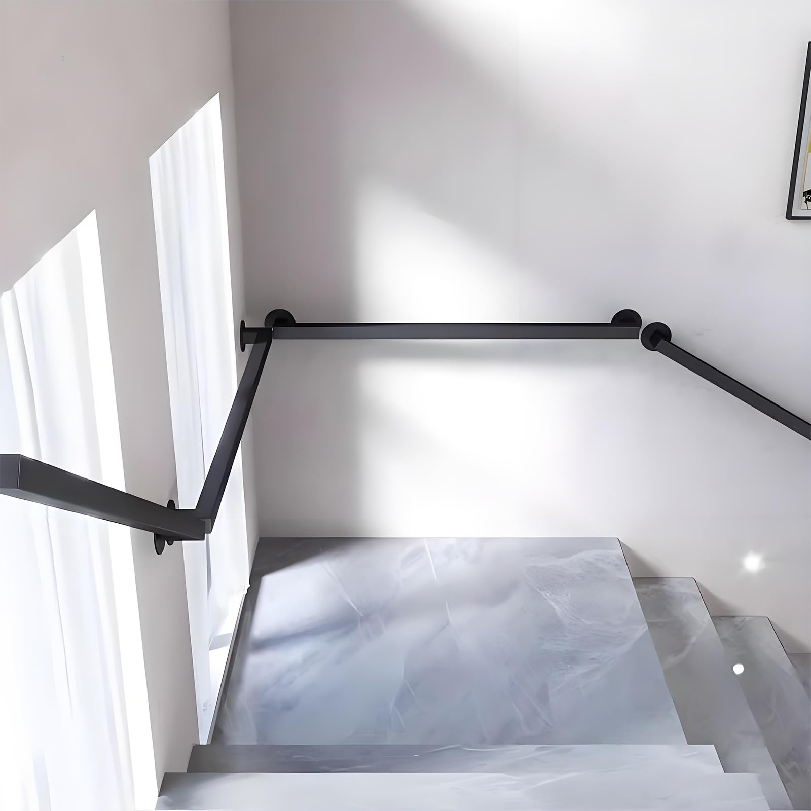 Corrimano da Interno a Parete Tubo Quadrato in Ferro Rinforzato Sicuro ed Elegante Bordi Lucidati, Facile da Installare, per Corridoi e Passerelle(50cm)