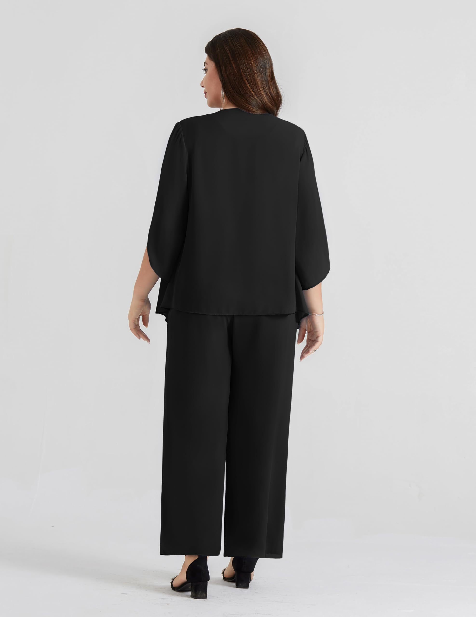 Hanna Nikole Tailleur Pantalon pour M Re De La Mari E Ensemble 3 Pi Ces en Mousseline De Soie Grande Taille avec Couches Volants Robe D Invit De Mariage