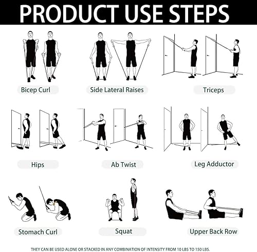 Miniatura 7 de Bandas de resistencia con asas, tubos de resistencia individuales, bandas de entrenamiento con asas, banda de ejercicio duradera para estiramiento,