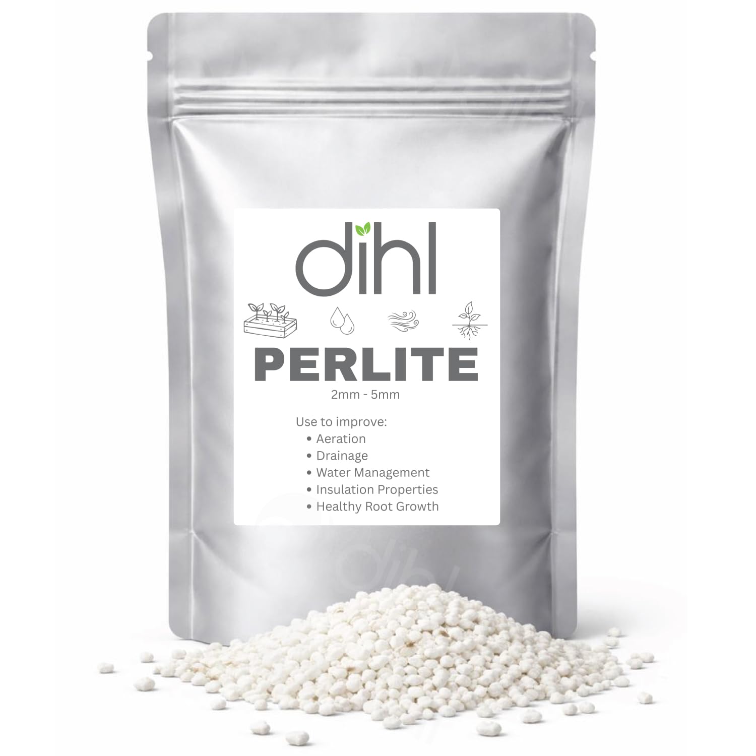 Dihl Perlite 1 Litre Pouch, 2-5mm Premium Perlite for Soil, Coco & Hydroponics. Improves Aeration, Drainage & Prevents Compaction. Lightweight Growing Additive for Root Health & Propagation - 1L