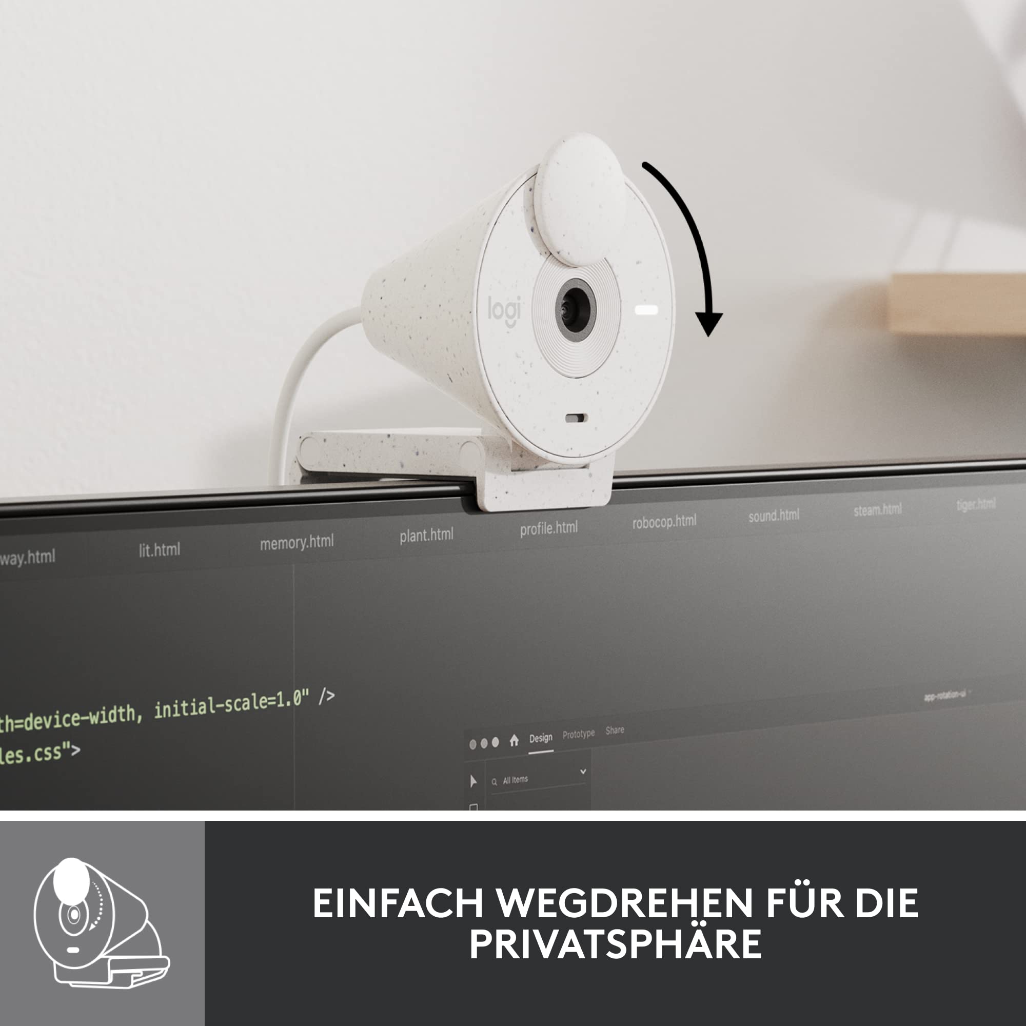 Logitech Brio 300 Full HD-Webcam mit Sichtschutz | Mic con Riduzione Rumore, USB-C, Certificata Zoom/Teams/Google Meet, Correzione Luce Automatica - Bianco
