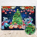 YouRan Lilo and Stitch Christmas Ornament Backdrop 7x5 Stitch Christmas Backdrop for Kids Party...