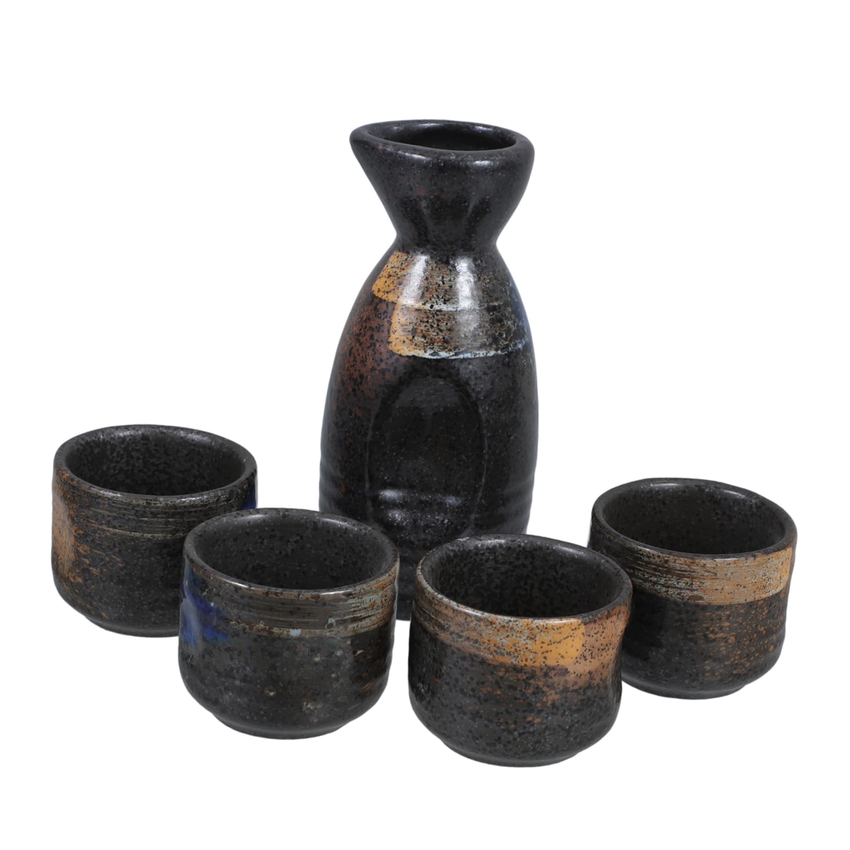 5 Pieces Japanese Sake Set 200ml Sake Bottle 50ml Saki Cup Set Traditional Hand Painted Design Porcelain Pottery Ceramic Soju Cups Sake Glasses (Blue Wise