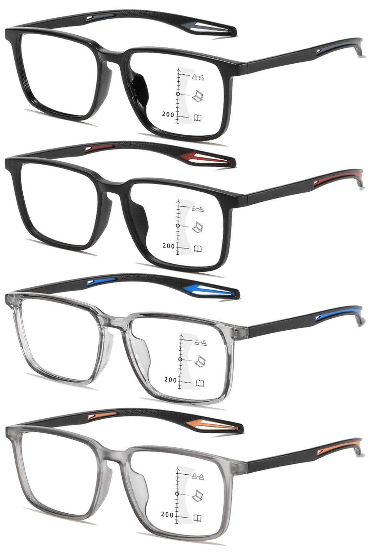 KOOSUFA Gleitsichtbrille Progressive Multifokus Anti-Blaulicht Lesebrille Gleitsicht Herren Damen Ultraleicht TR90 Rahmen Computerbrille Sport Arbeits Lesehilfe 1.0 1.5 2.0 2.5 3.0 3.5 4.0