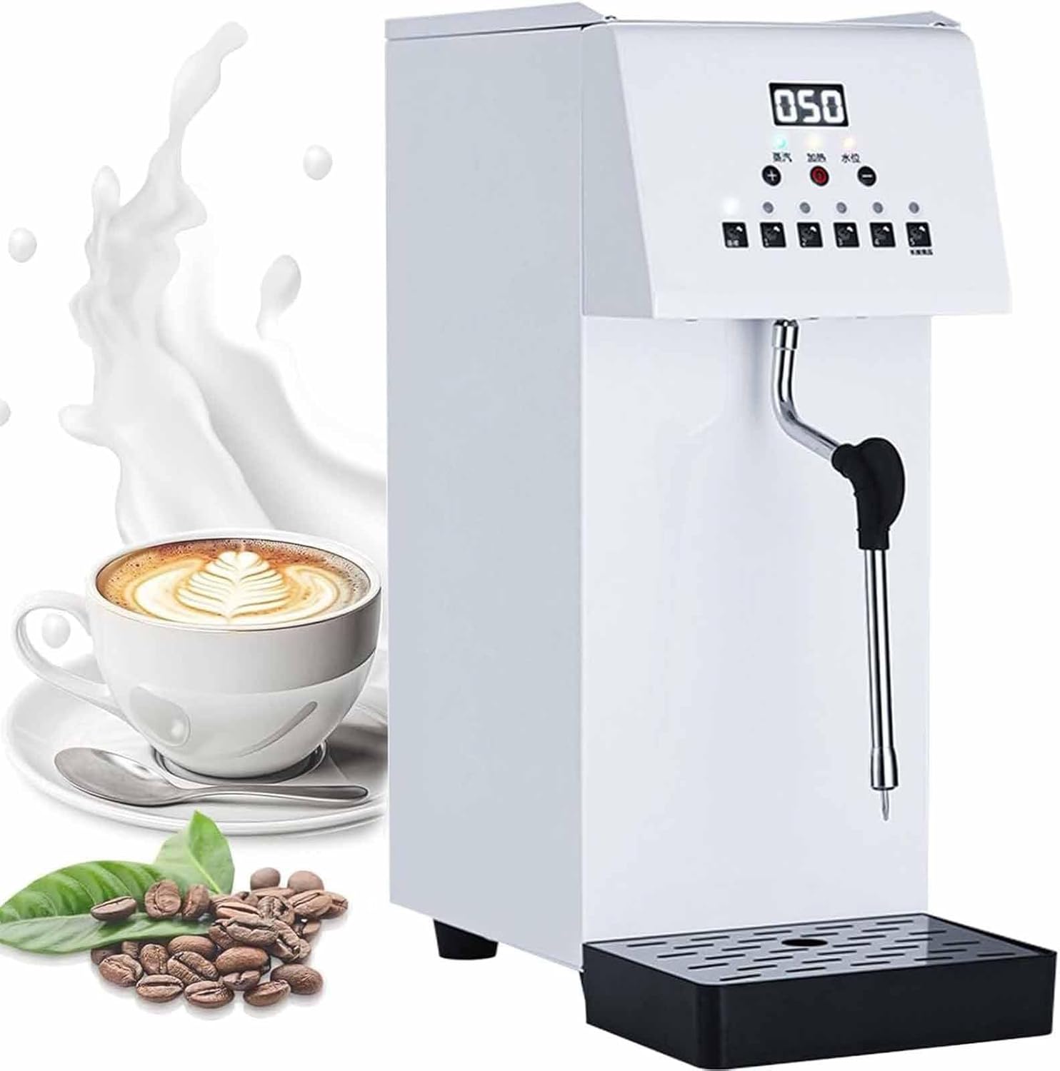 Milk Frother,Commercial, 6L Automatic Milk Foam Machine Electric Steam Milk Frothing Machine Coffee Milk Foam Machine Steamer with Led Display for Tea Coffee Shop,