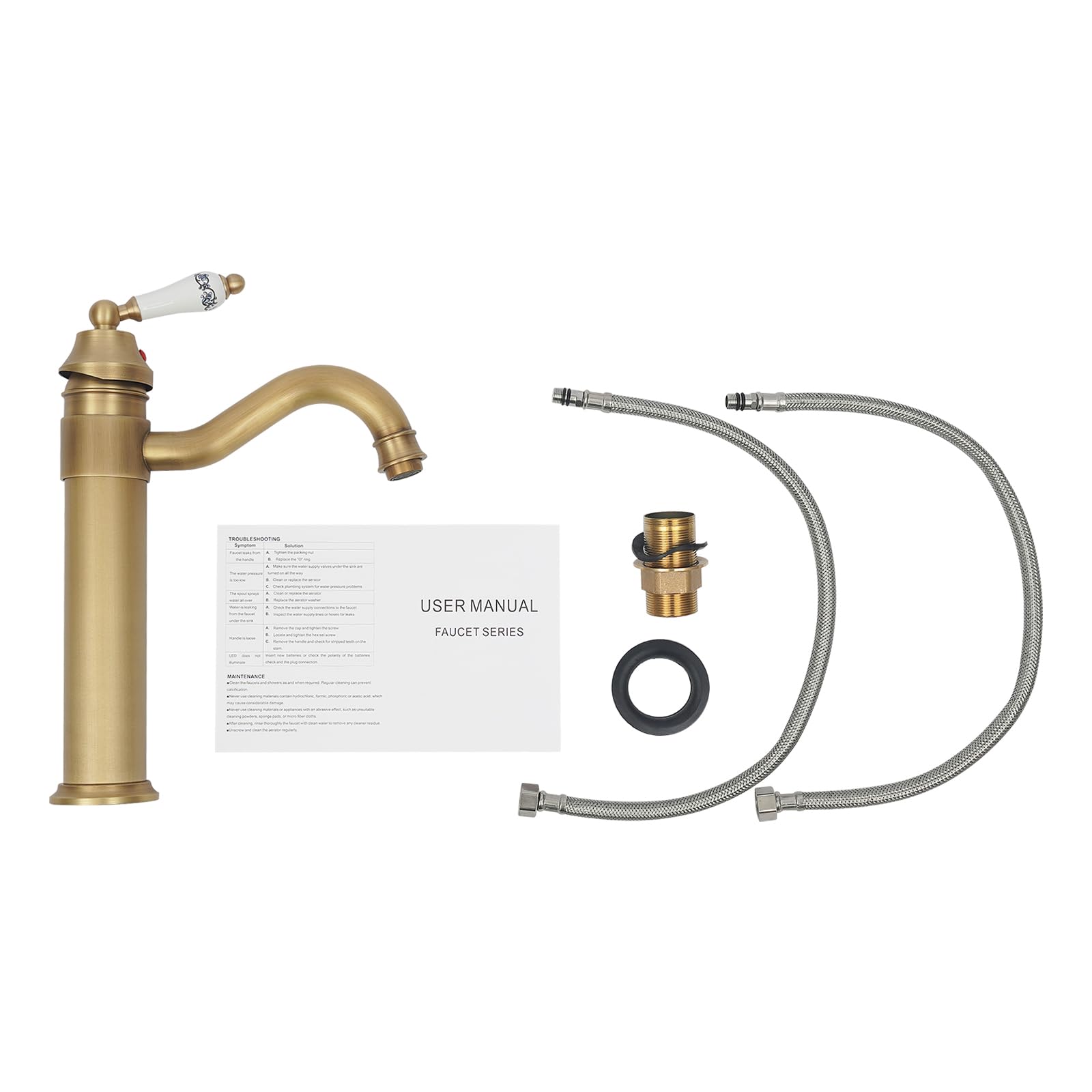 Grifo para lavabo (latón antiguo, un solo orificio, giratorio 360°, para cuarto de baño) | Cartucho de cerámica, denso, duradero, inoxidable, no destiñe, ahorra agua, frío y caliente, listo para montar