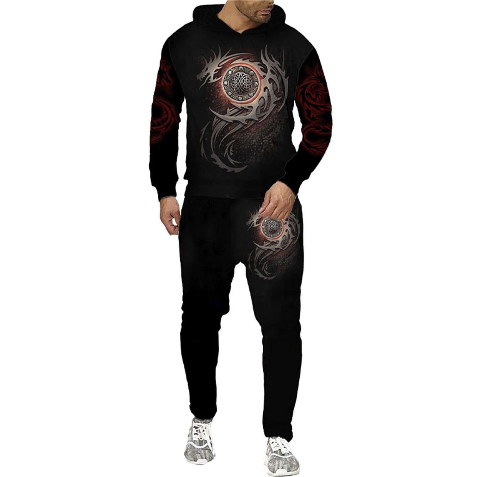 Chándal para hombre con capucha de dragón chino con capucha traje deportivo conjunto 3D Chándal suelto ropa de calle Y2K Hip Hop traje deportivo traje de casa con capucha y pantalones