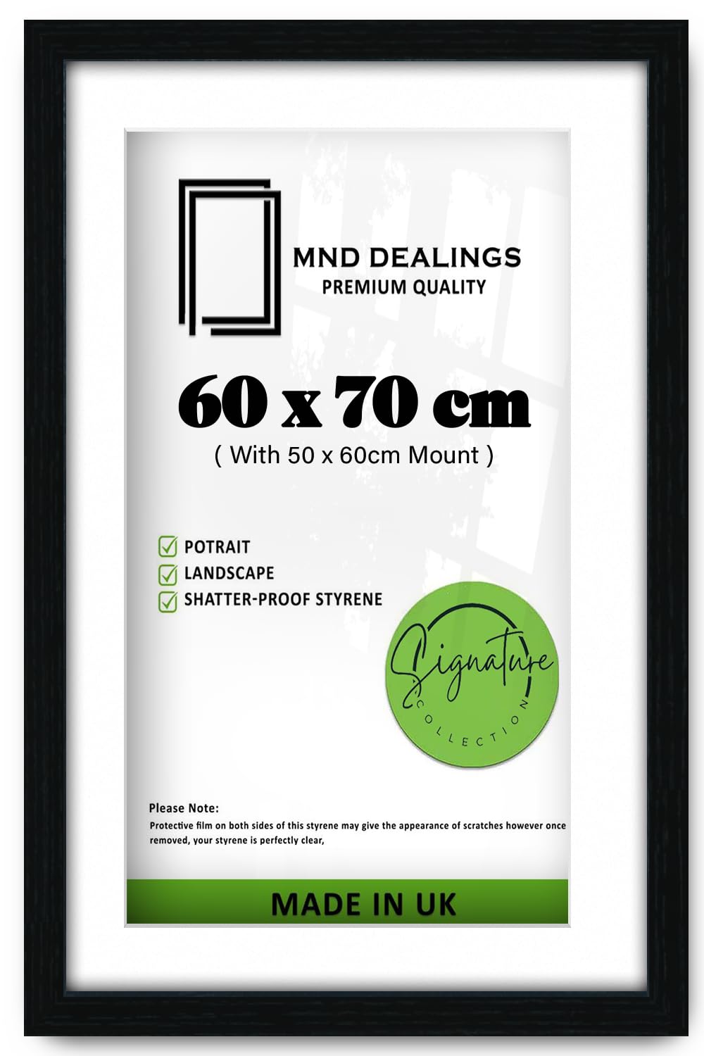 MND Dealings Black 60x70cm Picture Frame, Display Picture with (50x60cm) White Mat, Thin Photo Frames with HD Clear Perspex for Wall Mounting Horizontally and Vertically (Black)