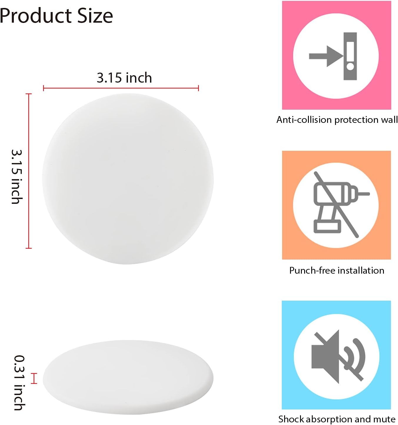 CLOATFET Door Stopper Wall Protector, 3.15" Larger White Silicone Door Stop with Strong Adhesive, Quiet/Shock Absorbent Door Knob Wall Protector Door Bumper to Protect Wall Surfaces(4 Pack 8cm) : Office Products