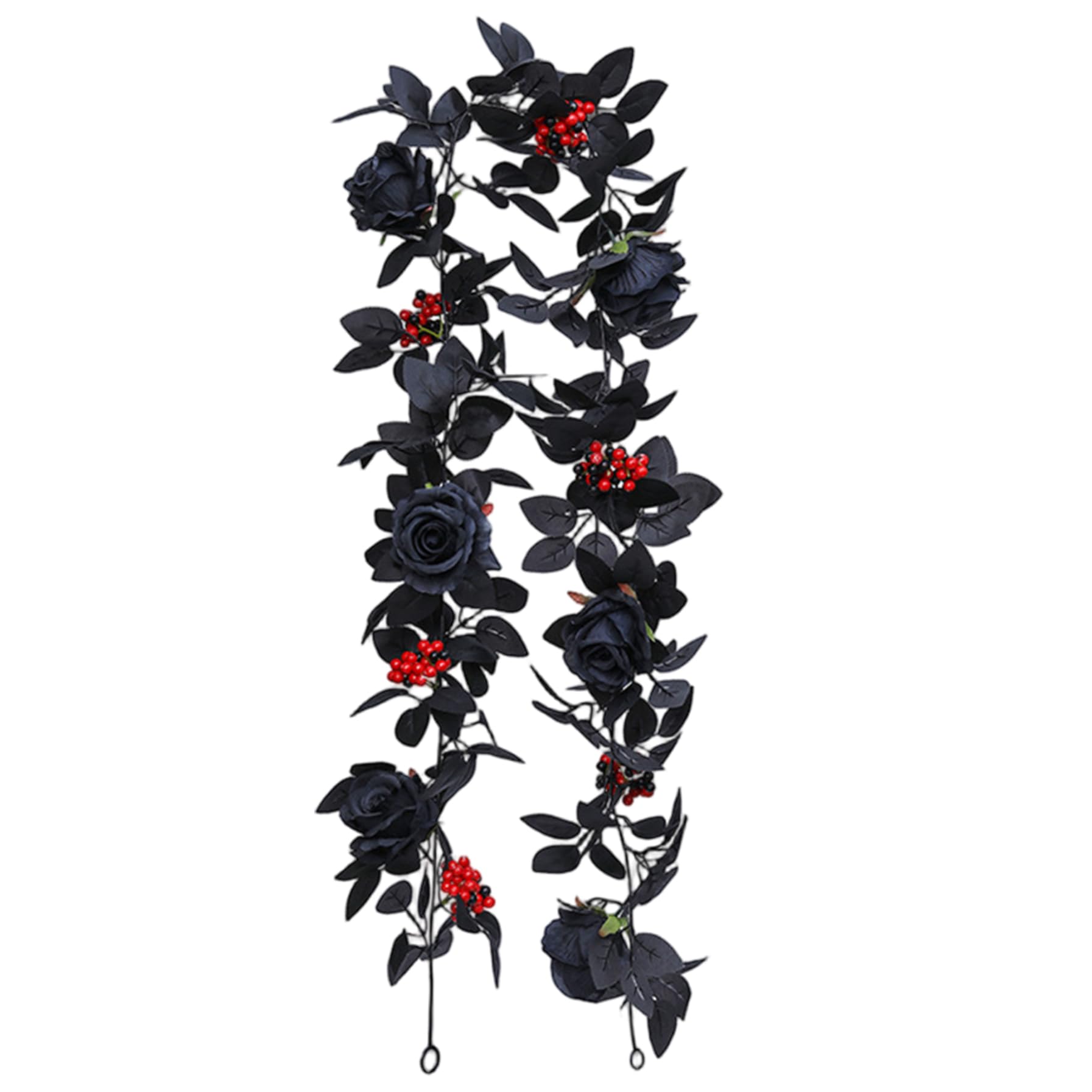 Guirlande Halloween roses noires et baies rouges 69 pouces pour table et déco gothique