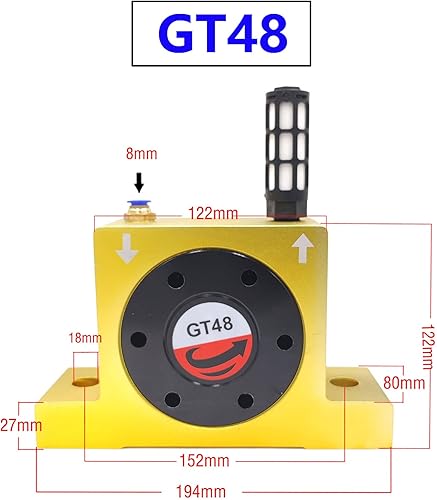 Miniatura 3 de GT48 Vibradores de turbina neumática, vibrador de turbina giratoria de aire industrial dorado silencioso G38" para tolva dorado con silenciador