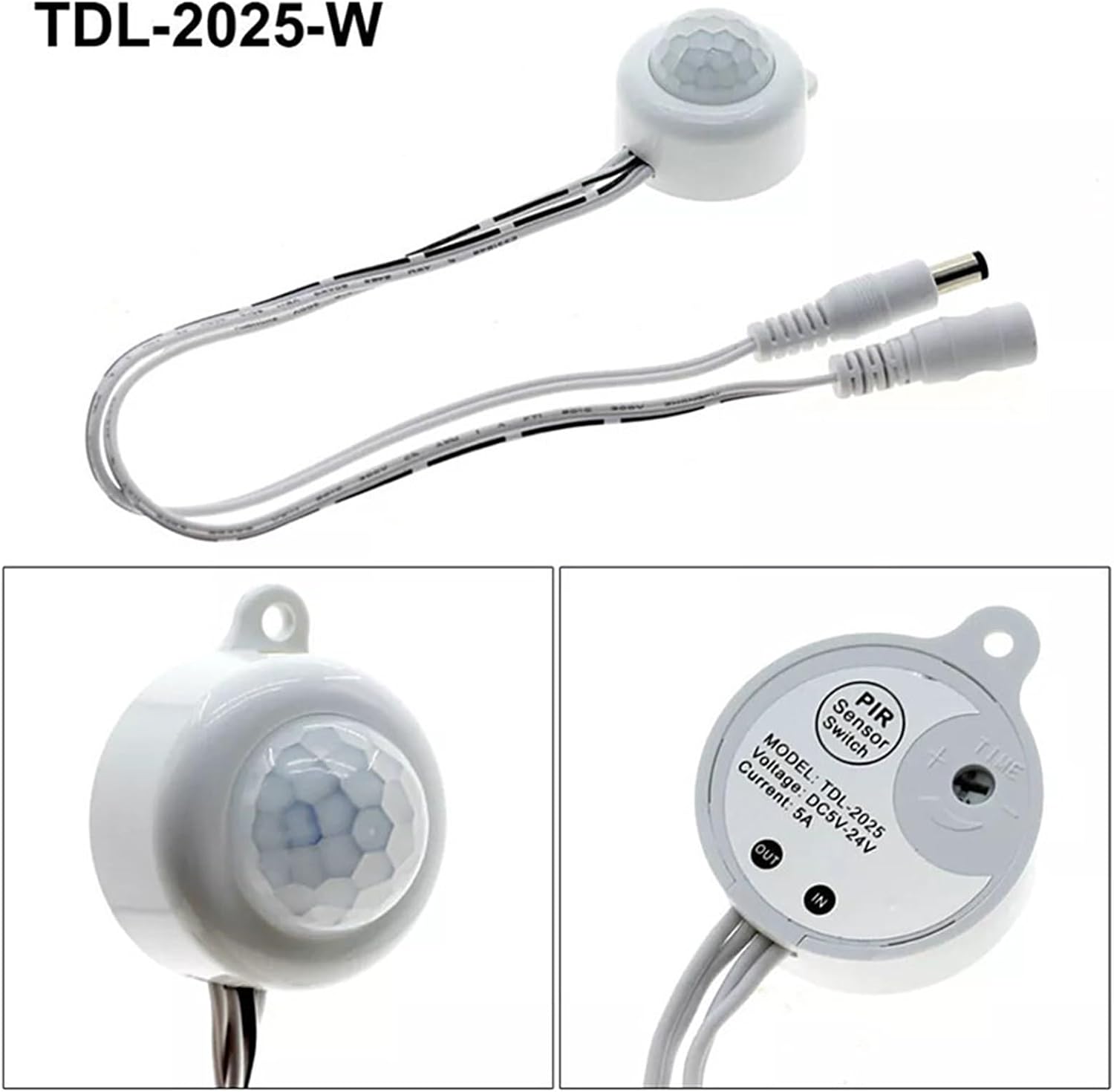 5V 12V 24V 5A PIR Infrared Motion Sensor Switch Human Boday Detector with 30cm DC Male and Female Connector(White)