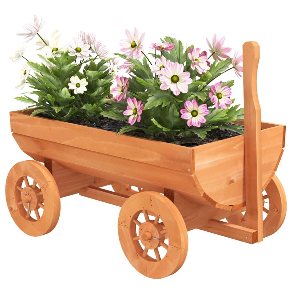 Deko-Wagen aus Tannenholz 70x43x54 cm, Blumenwagen für Garten und Terrasse, Pflanzwagen mit Rädern und Entwässerungsloch, Holzblumenkübel für Außenbereich