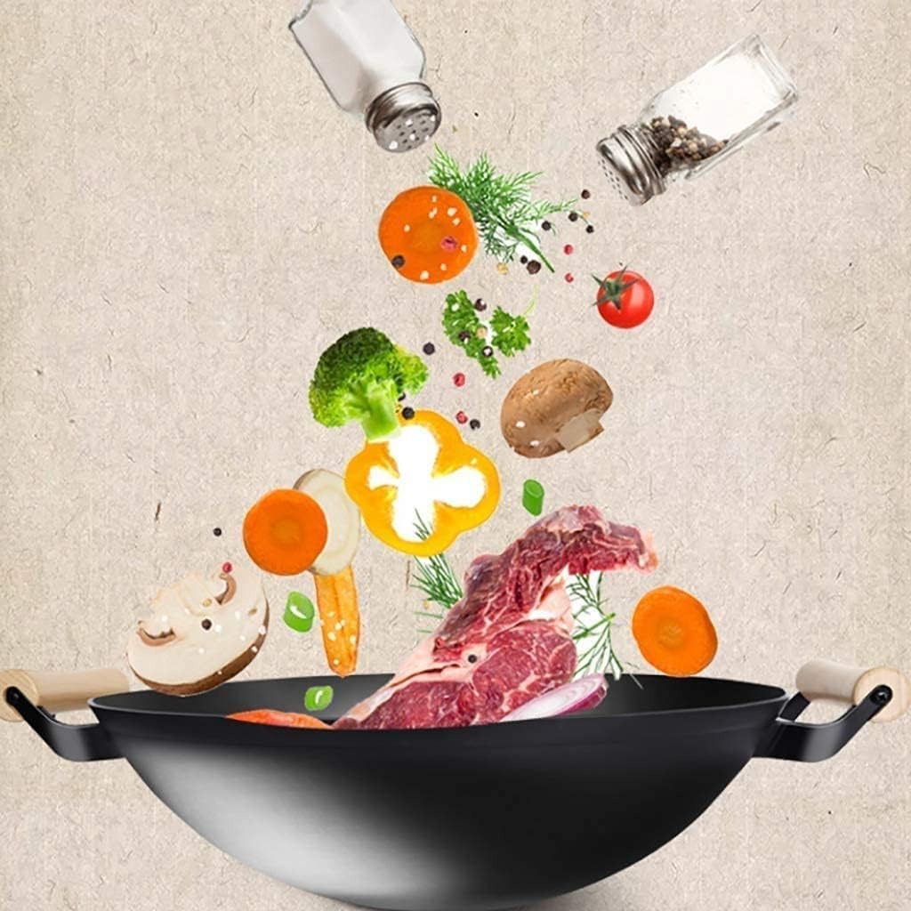 Woks Stir-Fry Pans Cast Iron Wok Uncoated Wok Household Binaural Gas Stove Non-Stick Round Bottom Large Wok (34Cm)，34cm，34cm，34cm