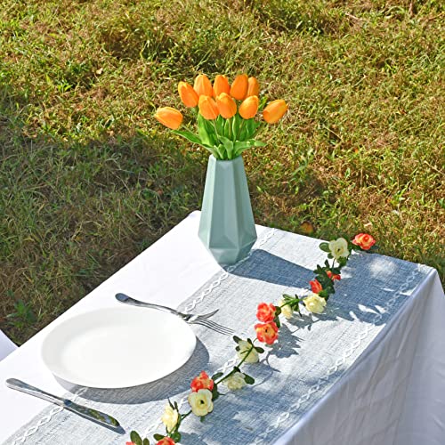 Image of ONLY ART Artificial Burnt Orange Tulips 20 Pcs - 13.5 Inch PU Faux Flowers with Bendable Stems for Home Decor, Wedding Centerpieces, DIY Floral Arrangements, New Year and Valentine's Day