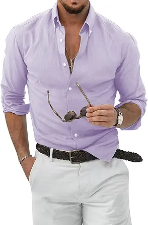 JMIERR Men's Cotton Linen Button Down Shirt Casual Stylish Long Sleeve Business Dress Shirts