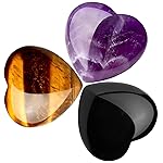 QINJIEJIE 3 PCS 1.2 Large Heart Crystals Amethyst Obsidian Tigers Eye Natural Healing Crystal Heart Shape Love Stones Polished Thumb Gemstones Therapy Reiki Energy Balancing Gifts
