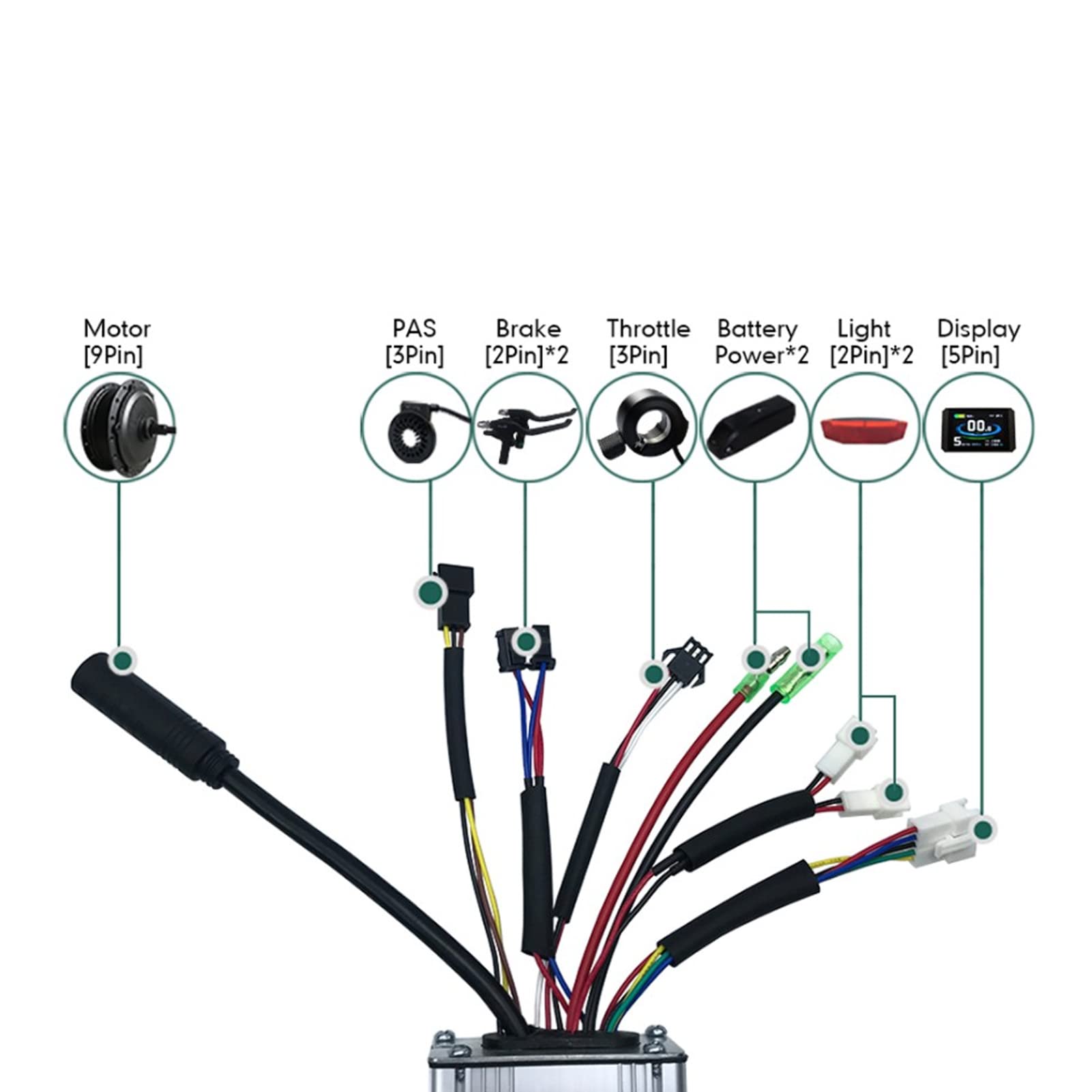 Topyond 36 48V KT 25A Electric Bike Controller with Double Lightline, Aluminum Alloy Brushless Motor, Compatible with 500W to 750W Motors for E Bike Enthusiasts