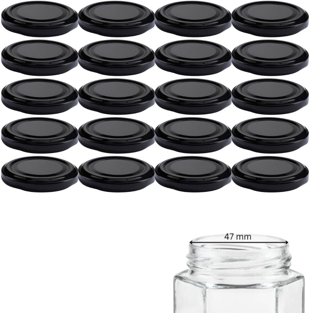 mikken 20 Lids, 58/6 cm for Jam Jars, Twist-Off Replacement Lids for Preserving Jars, Black