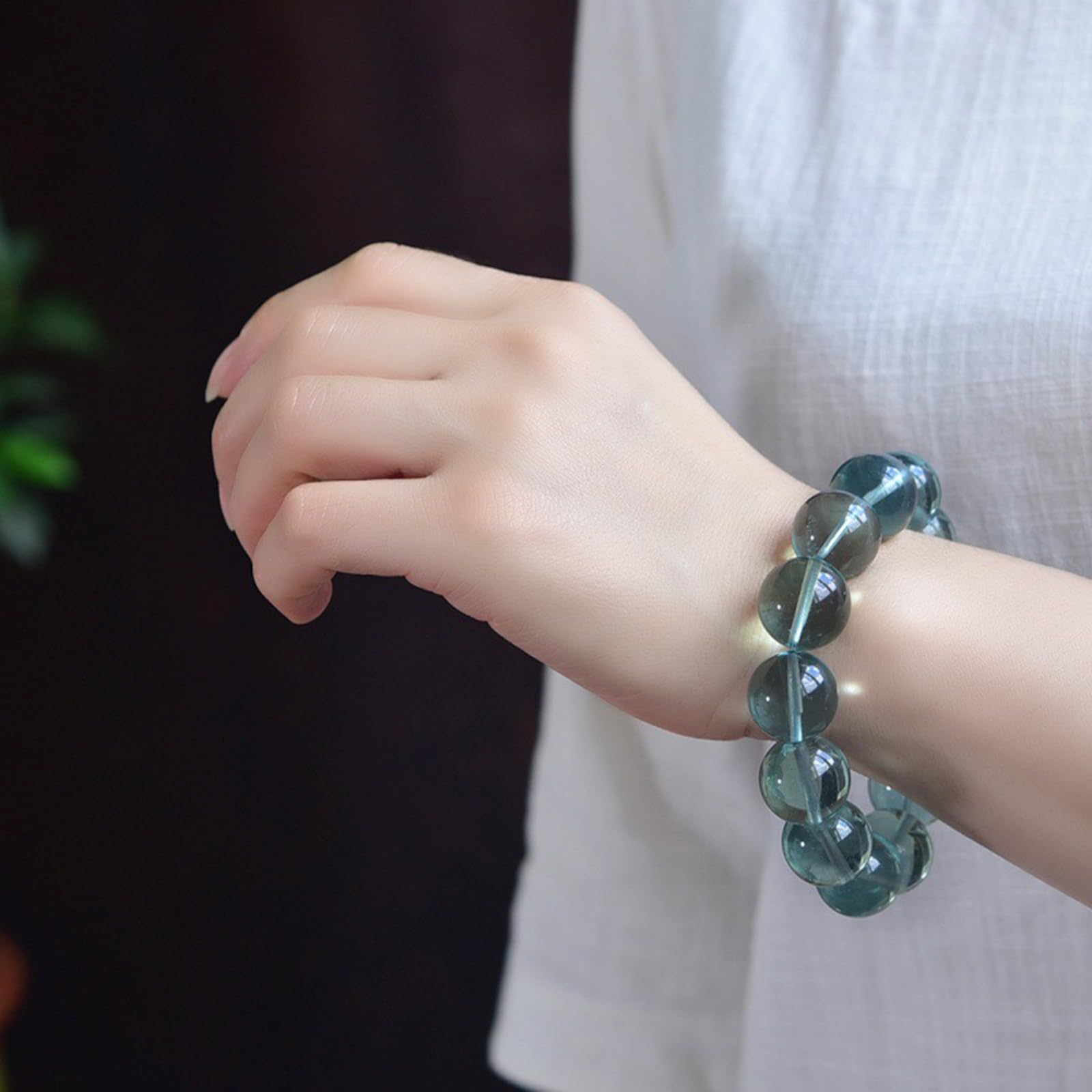 Pulsera de Cuentas de fluorita Azul Hielo Natural para Mujer, Pulseras elásticas de Cristales con Cuentas, Regalos de joyería para cumpleaños, San Valentín y Navidad para Ella,11mm