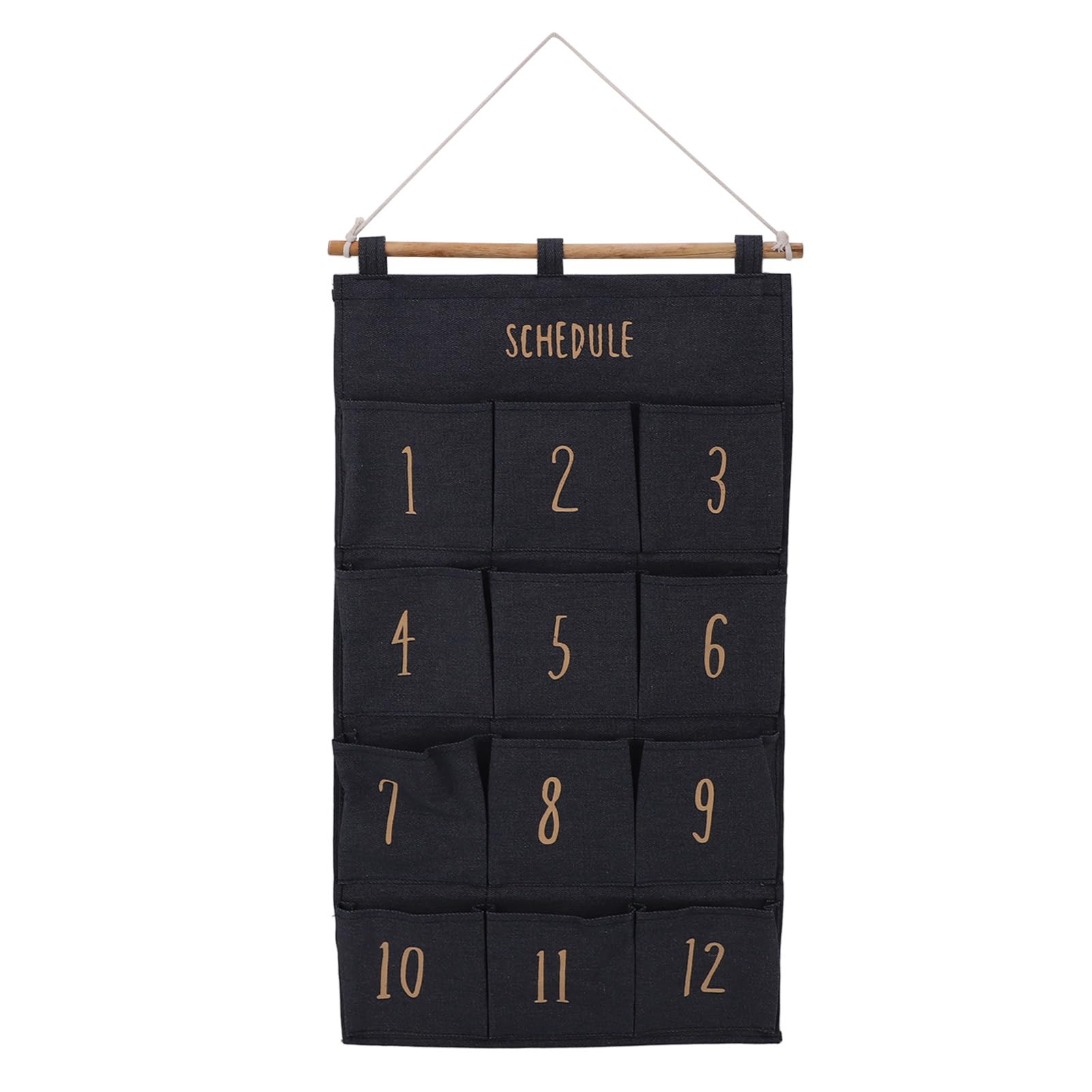 SIXRUN Organizer da Appendere a 12 Tasche, Borsa Portaoggetti da Appendere Alla Parete in Tela con Legno Massello, Organizer Tascabile in Tessuto 37 X 73 Cm per Porta di Camera da Letto, Parete per