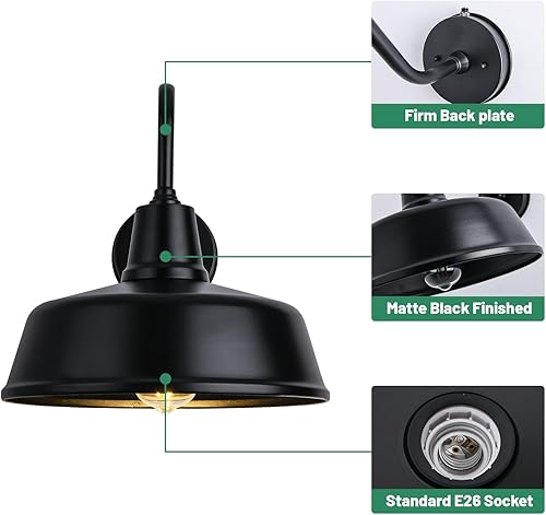 Miniatura 4 de Lzwelcy 11" Outdoor Barn Lights Dusk to Dawn, Wall Mounted Farmhouse Barn Gooseneck Lights, Perfect for porches, farmhouses, garages, Exterior Light