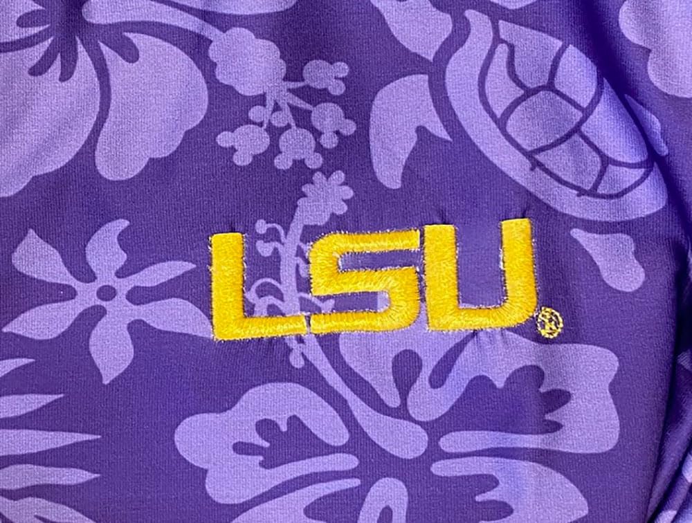 Wes and Willy Mens Sport Fan SPF 50+ Performance Polo (LSU, X-Large) Purple