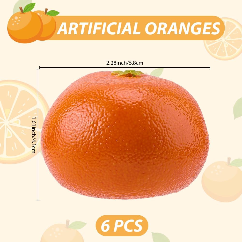CREATCABIN 6Pcs Faux Oranges Decor Plastic Artificial Fruit Realistic Lifelike Decorative Fruits Orange Decorations for Christmas Home Kitchen Festival Party Display Photo Props 2.3 x 1.6 Inch