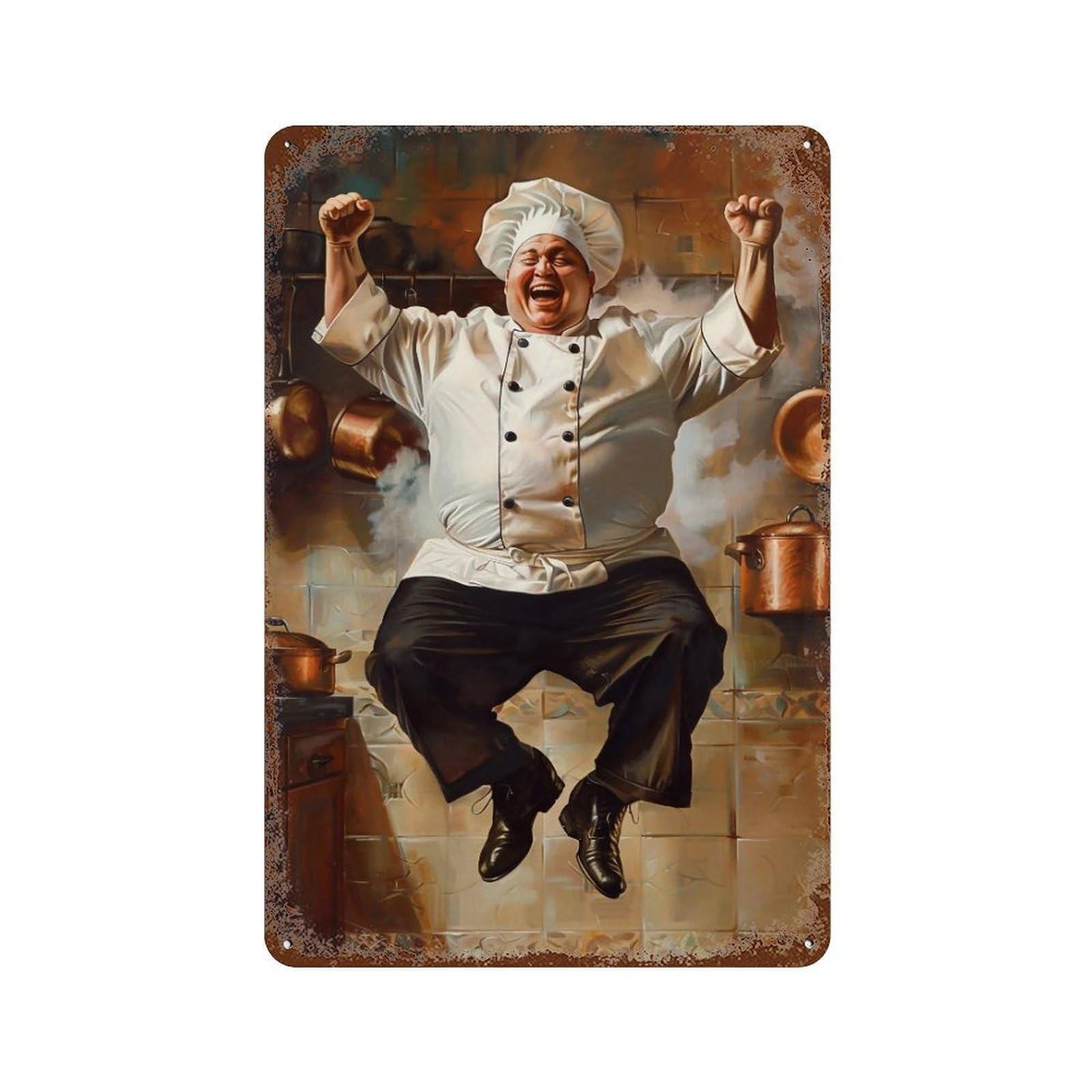 YHGERTKU Happy Laughing Cook Retro Bistro Kitchen 01 Wall Art Retro Iron Vintage Metal Tin Sign Poster Modern Decor for Living Rooms Gift 30x20cm
