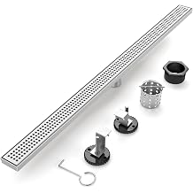 Linear Shower Drain - 48 Inch Brushed Nickel, with Grate Removable | AISI 304 Stainless Steel Shower Drain with Adjustable Feet, Hair Catcher, Rectangle Shower Floor Drain Fits Bathroom, Balcony